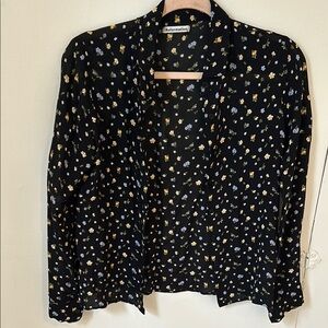 Reformation Black Floral Button Down Collared Lightweight Blouse size Medium